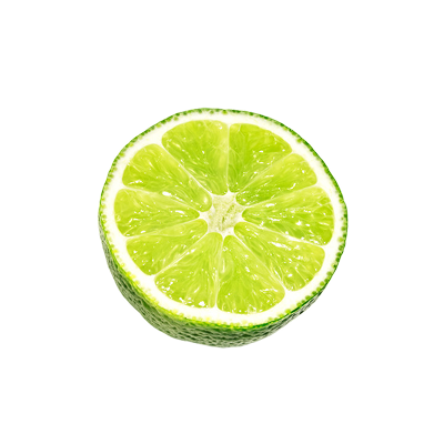 A halved lime showing its cut cross-section, on a white background.
