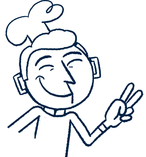 Hand-drawn illustration of a Riff chef character smiling and making a peace sign with two fingers.