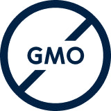 Non-GMO Project verified icon, a crossed-out circle with the text "GMO."