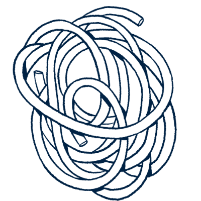 Hand-drawn navy line illustration of a tangled ball of noodles, on a transparent background.